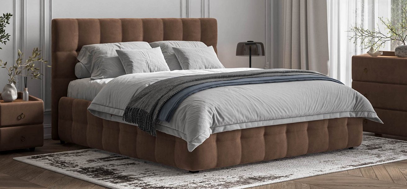 Босс Кровать+ПМ 180*200 велюр Монолит мокко