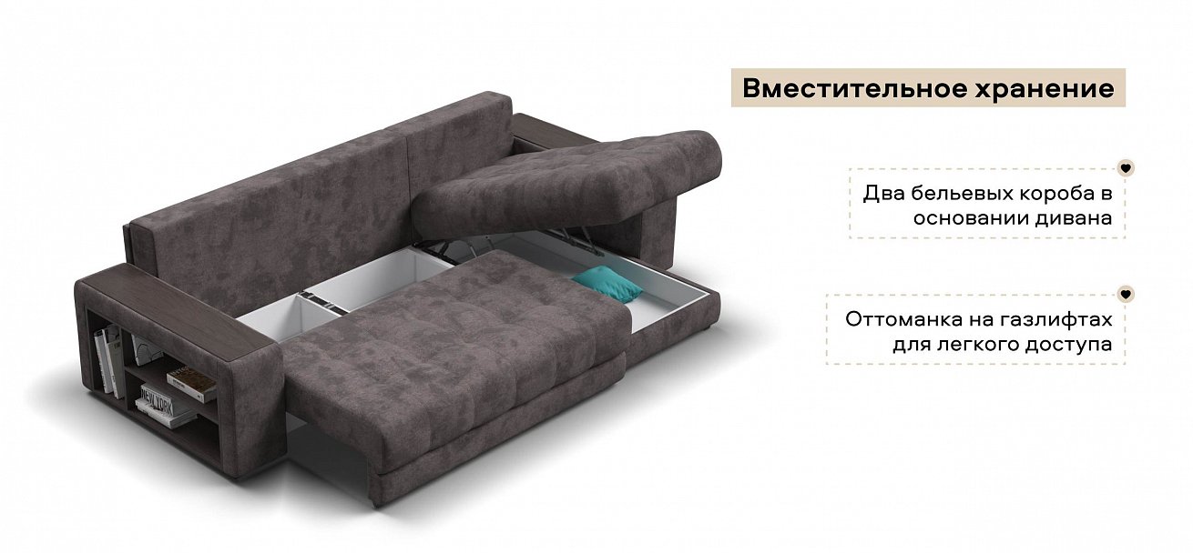 Угловой диван Босс ХЛ велюр Алькантара серый