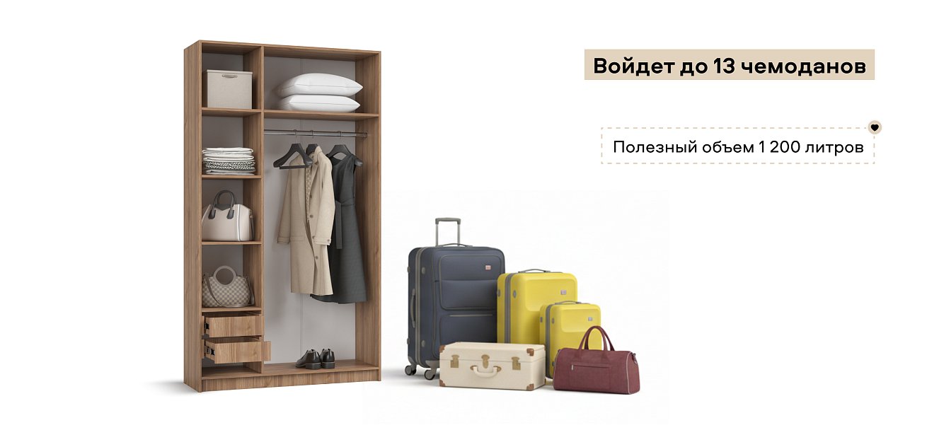 Босс Стандарт 120*220 шкаф распашной 3Д + ящики 01 Орех селект