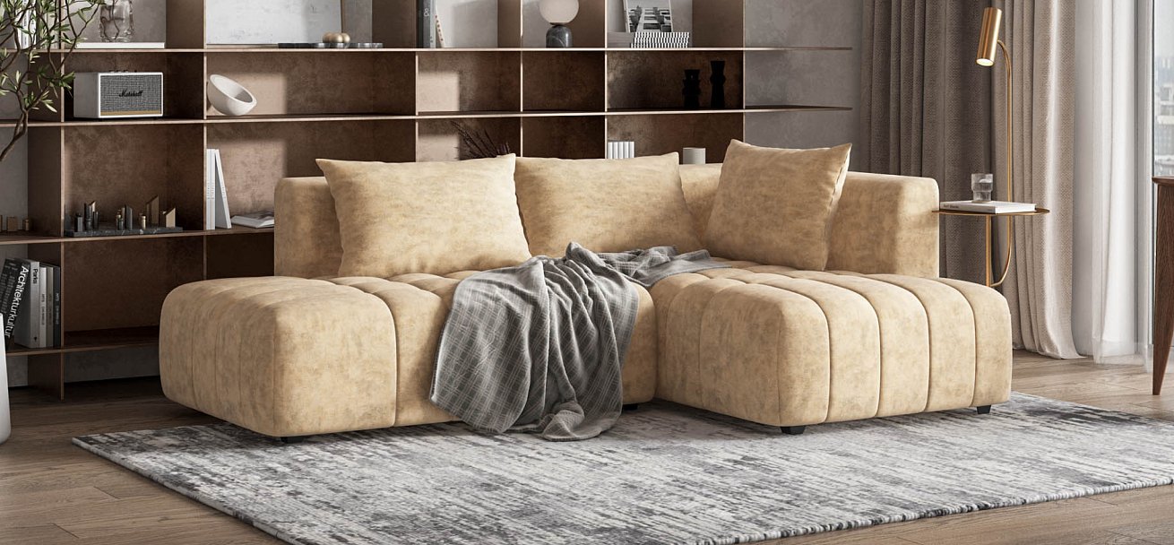 Угловой диван правый Босс Твин велюр Роял шампань