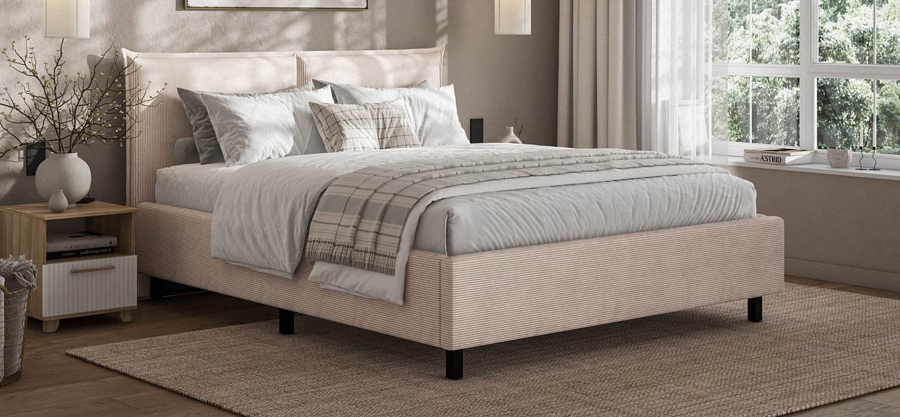 Лео Кровать 160*200 Вельвет Корд бежевый