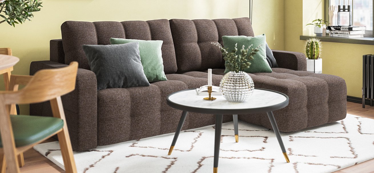 Угловой диван Денди Рогожка Мальмо шоколад