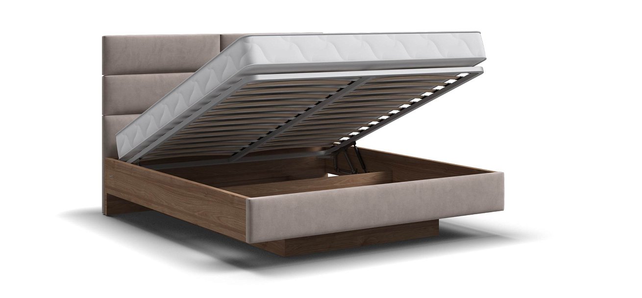 Босс Лофт Кровать+ПМ 160*200 велюр Монолит латте, Орех селект