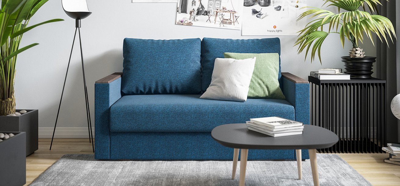 Диван Атланта двухместный Рогожка Мальмо синий