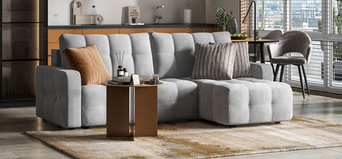 Угловой диван Денди велюр Монолит сталь