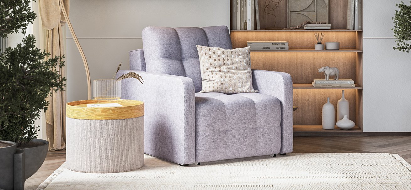 Кресло-кровать Денди Слим Рогожка Мальмо платина