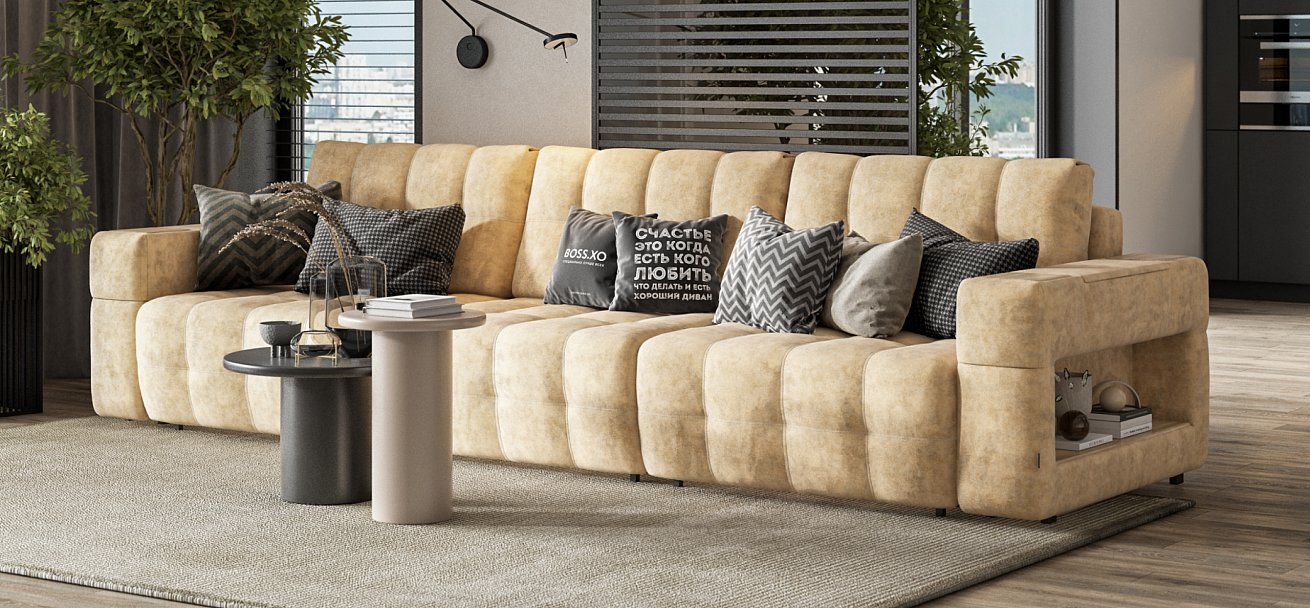 Диван Босс ХО Макс велюр Роял шампань / Снежная Сонома