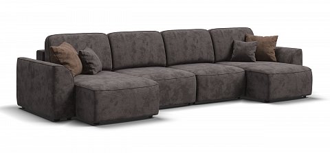 П-образный диван Кинг Модуль велюр Алькантара серый