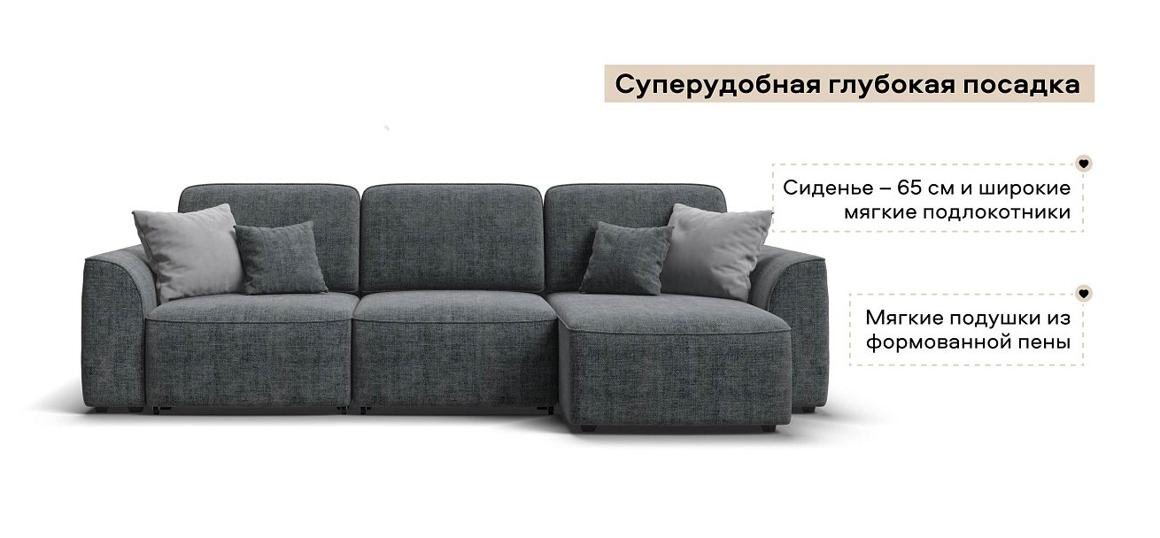 Угловой диван Кинг Шенилл Смарт серый