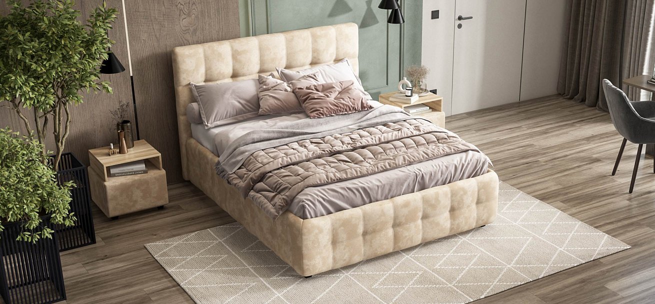 Босс Кровать+ПМ 160*200 велюр Алькантара пепел