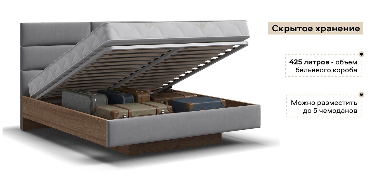 Босс Лофт Кровать+ПМ 160*200 велюр Монолит сталь, Орех селект