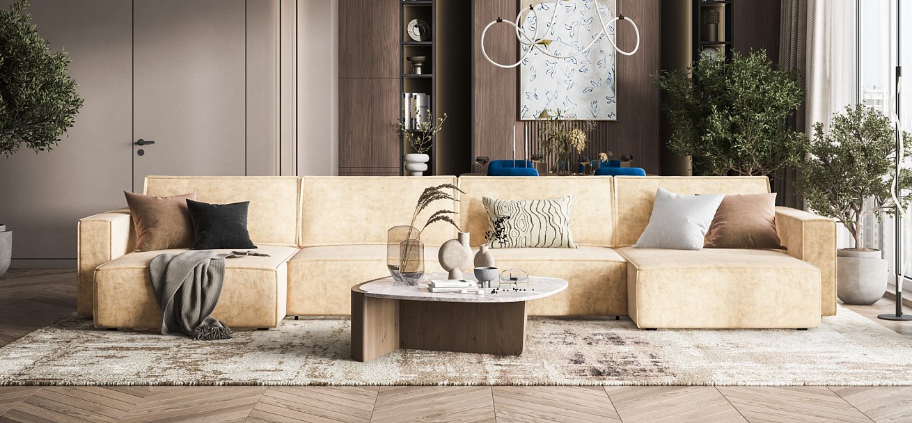 П-образный диван Босс Софт Модуль велюр Роял шампань