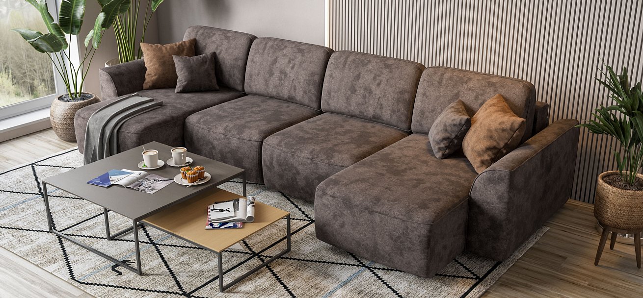 П-образный диван Кинг Модуль велюр Алькантара серый