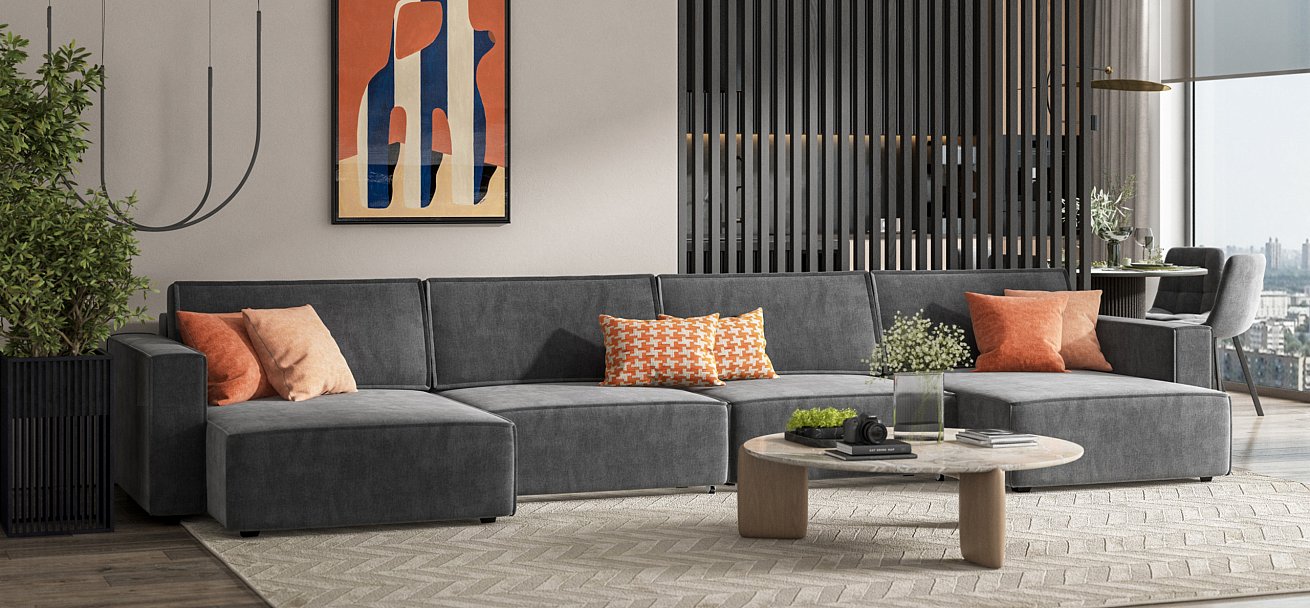 П-образный диван Босс Софт Модуль велюр Монолит серый