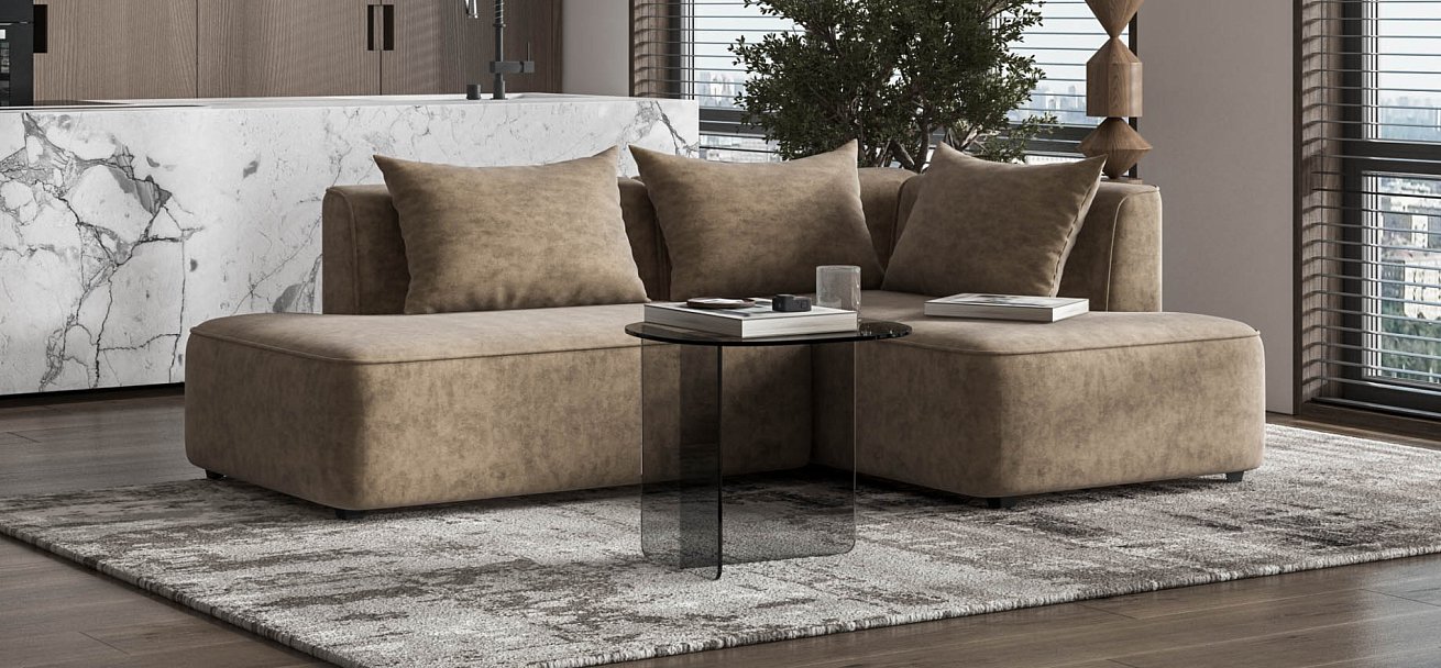 Угловой диван правый Кинг Твин велюр Роял тауп