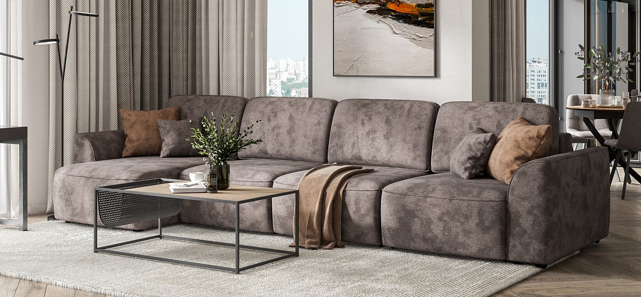 Угловой диван Кинг Модуль Макс велюр Алькантара серый