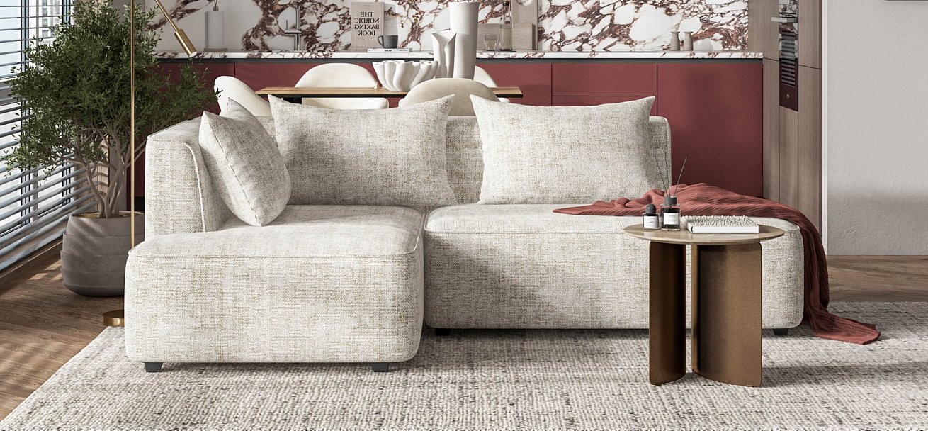 Угловой диван левый Кинг Твин Шенилл Смарт кварц