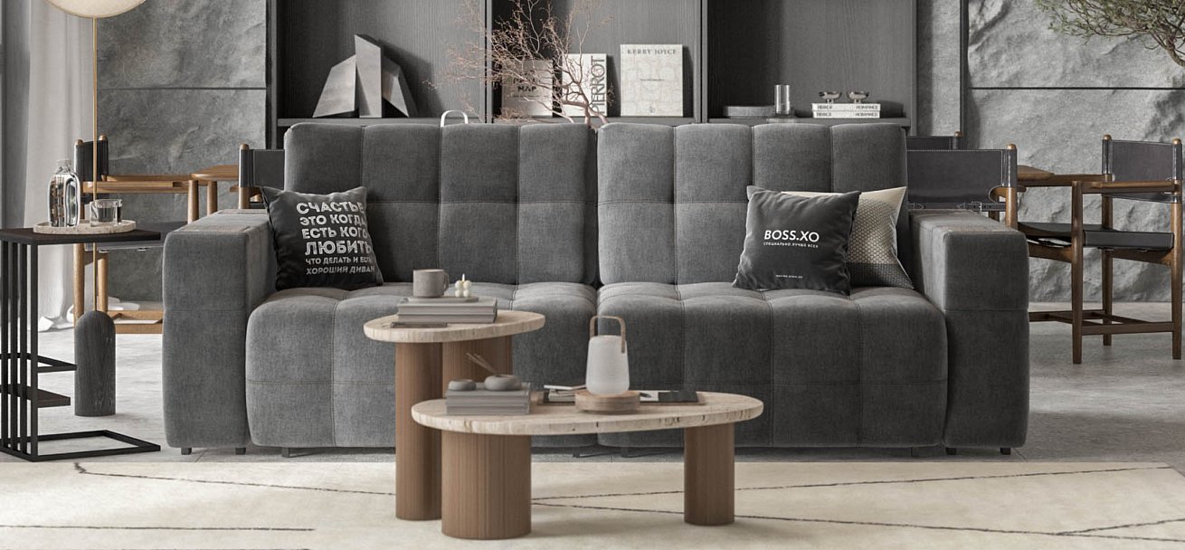 Диван Босс ХО велюр Монолит серый / Камень