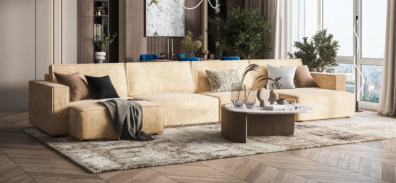 П-образный диван Босс Софт Модуль велюр Роял шампань