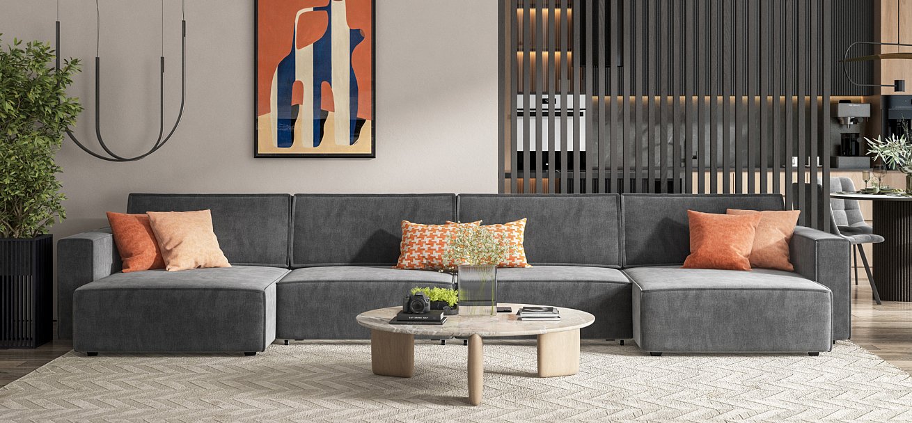 П-образный диван Босс Софт Модуль велюр Монолит серый