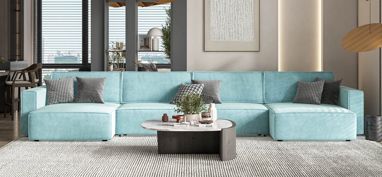 П-образный диван Босс Софт Модуль велюр Монолит аква