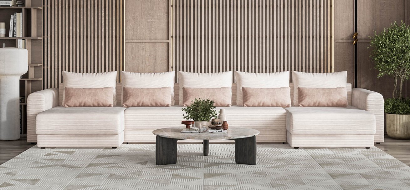 Модульный п-образный диван Ричмонд Модуль Вельвет Корд бежевый