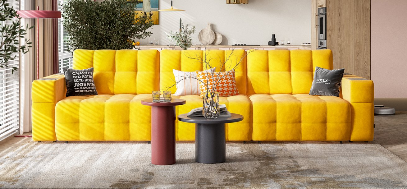 Диван Босс ХО Макс велюр Монолит желтый / Камень
