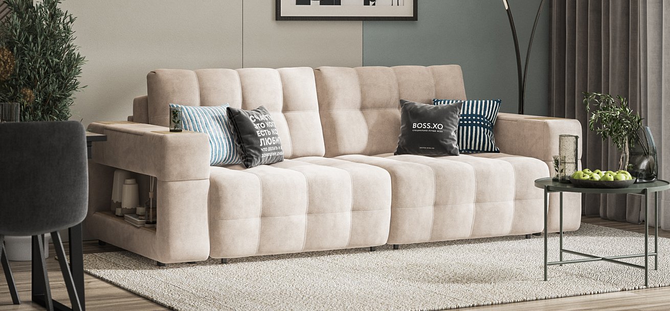 Диван Босс ХО велюр Монолит латте / Снежная Сонома