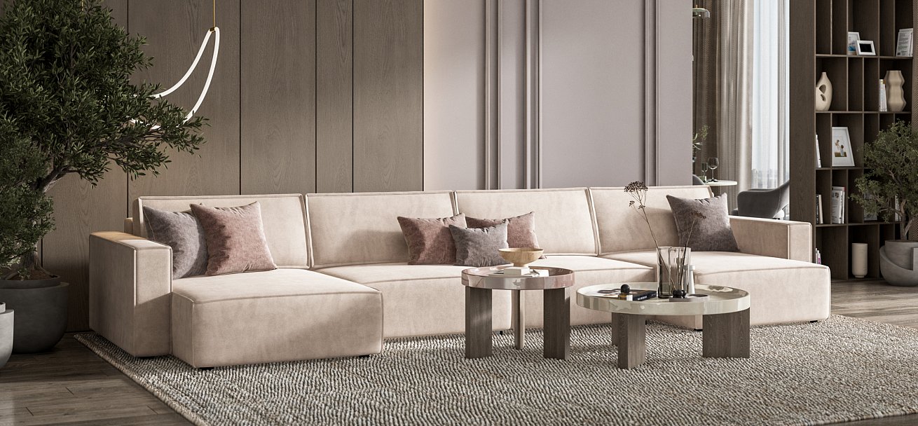 П-образный диван Босс Софт Модуль велюр Монолит латте