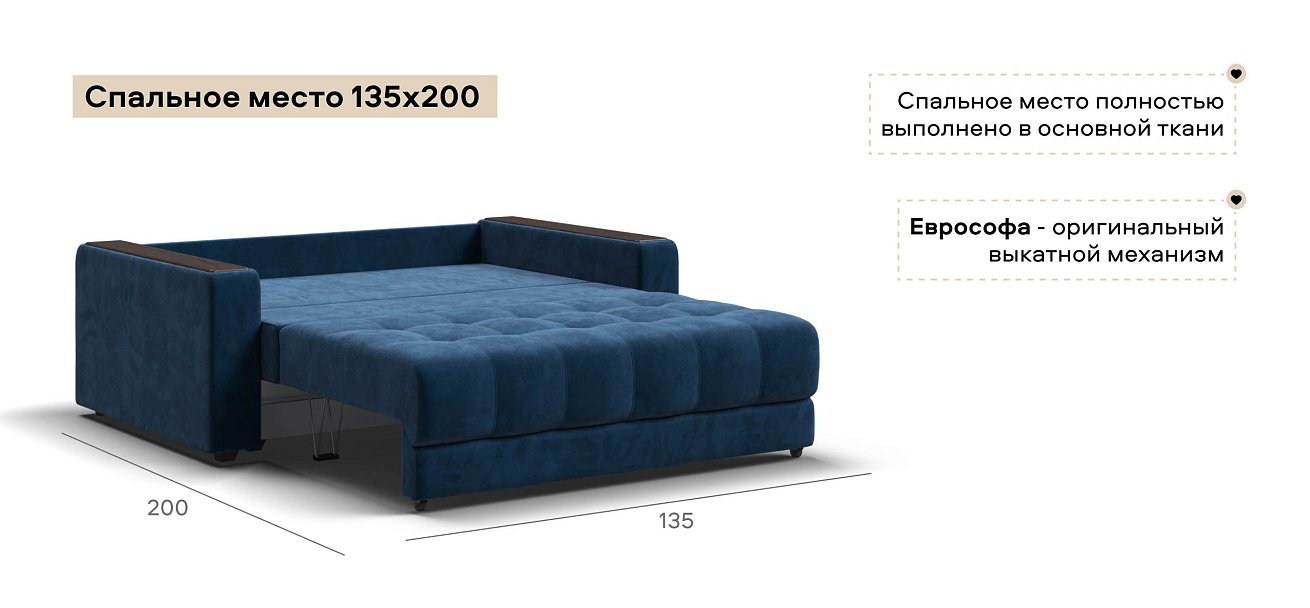 Диван Босс двухместный велюр Монолит синий