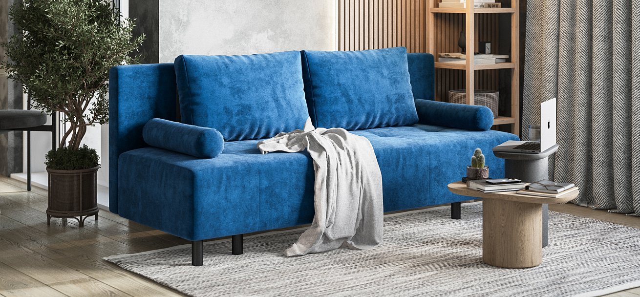 Диван Бостон Мини велюр Монолит синий
