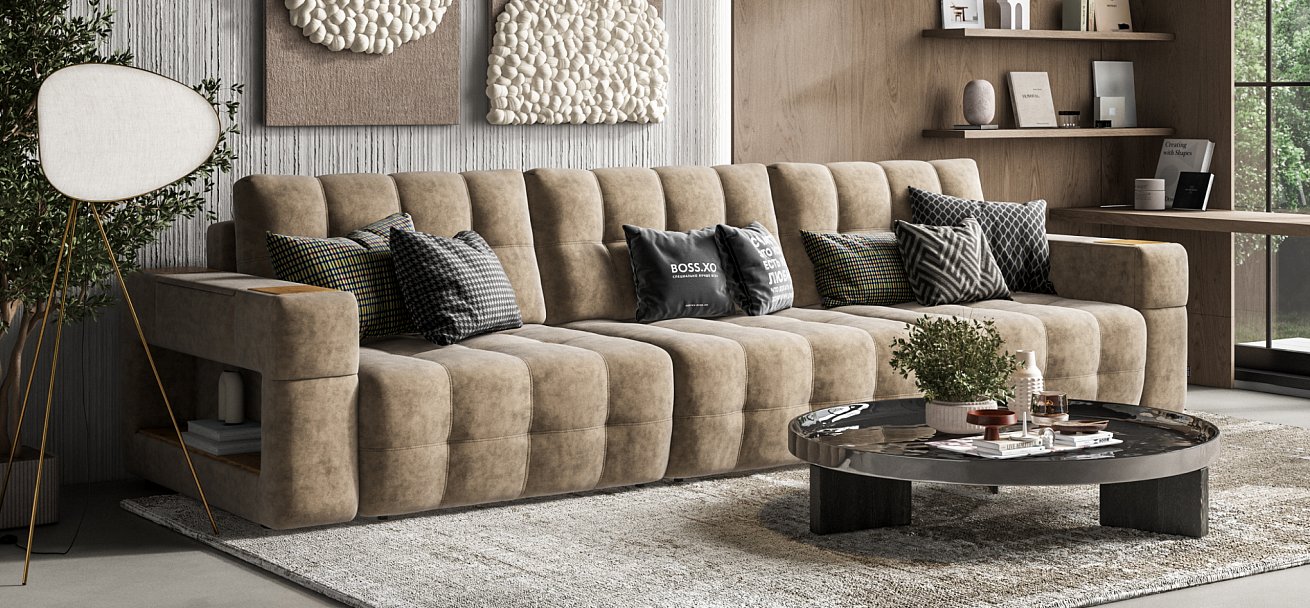 Диван Босс ХО Макс велюр Роял тауп / Дымчатый Крафт