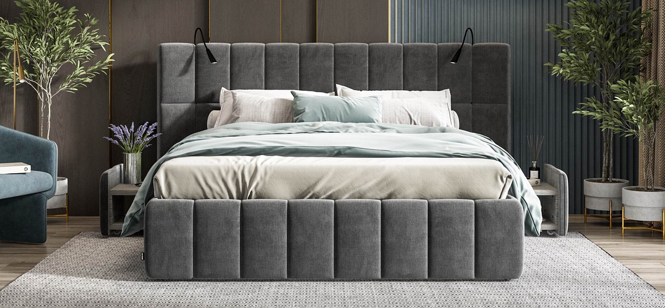 Босс ХО Кровать 180*200 велюр Монолит серый