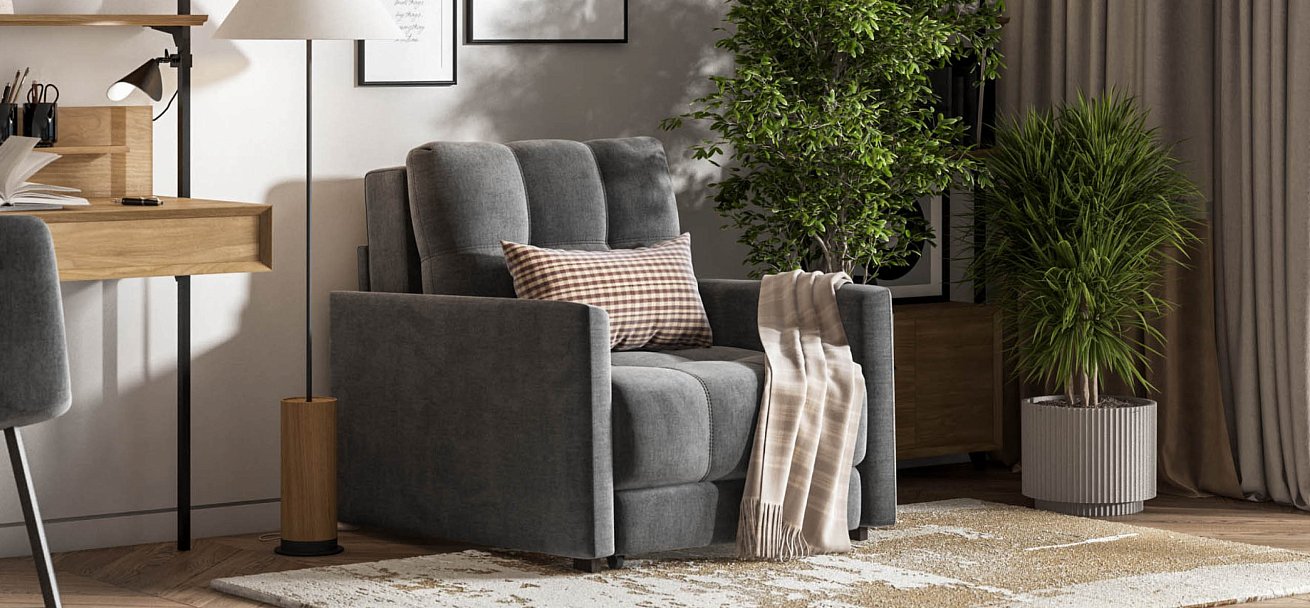 Босс Лофт кресло-кровать велюр Алькантара серый