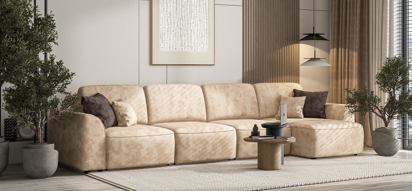 Угловой диван Кинг Модуль Макс велюр Алькантара пепел