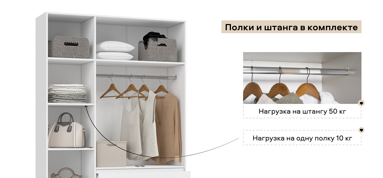 Идея 135 шкаф распашной 3Д+ящики Белый