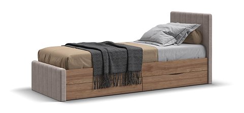 Лофт Мини Кровать 90*200	велюр Монолит латте, Орех селект 1