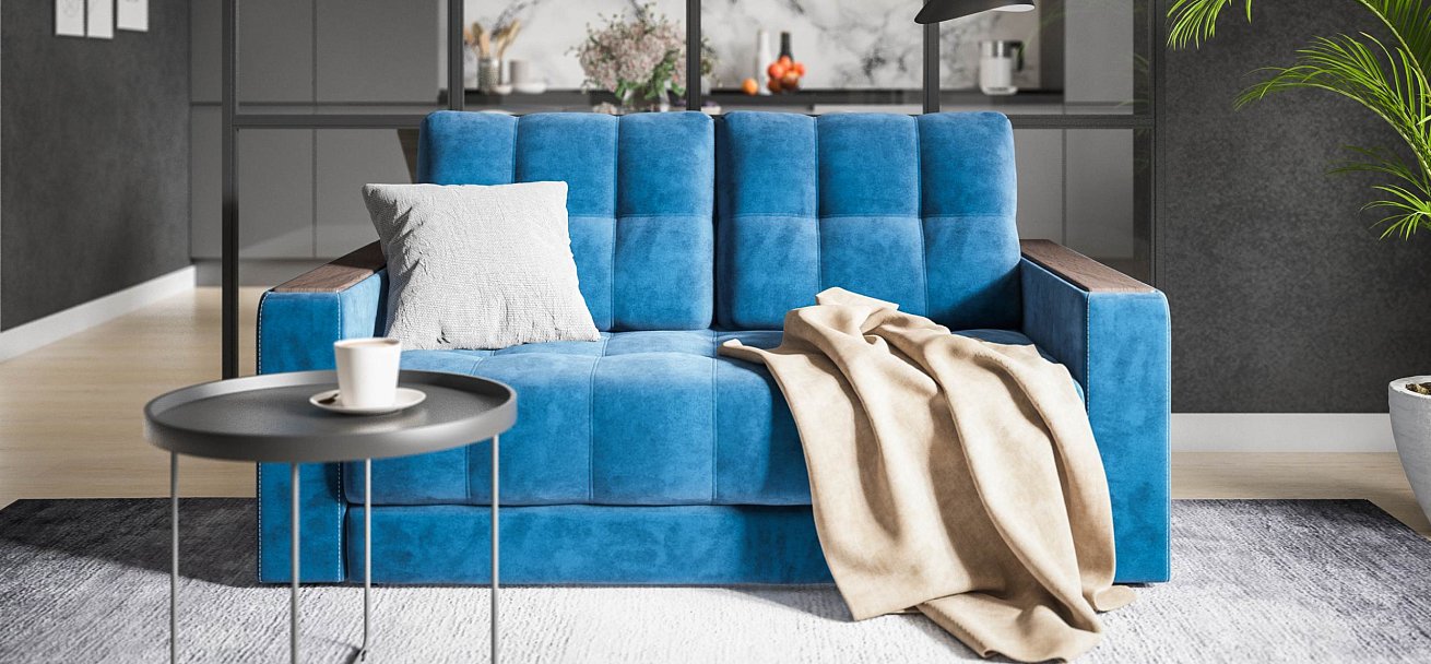 Диван Босс двухместный велюр Монолит синий