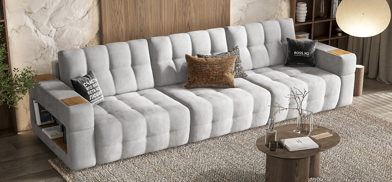 Диван Босс ХО Макс велюр Монолит сталь / Дымчатый Крафт