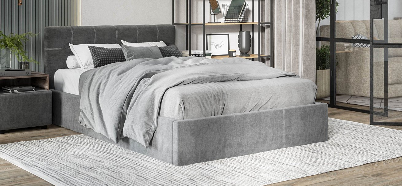 Белла Кровать без ПМ 140*200 велюр Монолит серый