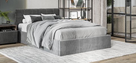 Белла Кровать без ПМ 140*200 велюр Монолит серый 2