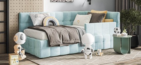 Босс Мини Кровать+ПМ 90*200 велюр Монолит аква 2