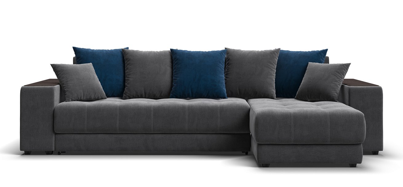 Угловой диван Дубай велюр Монолит серый, велюр Монолит синий
