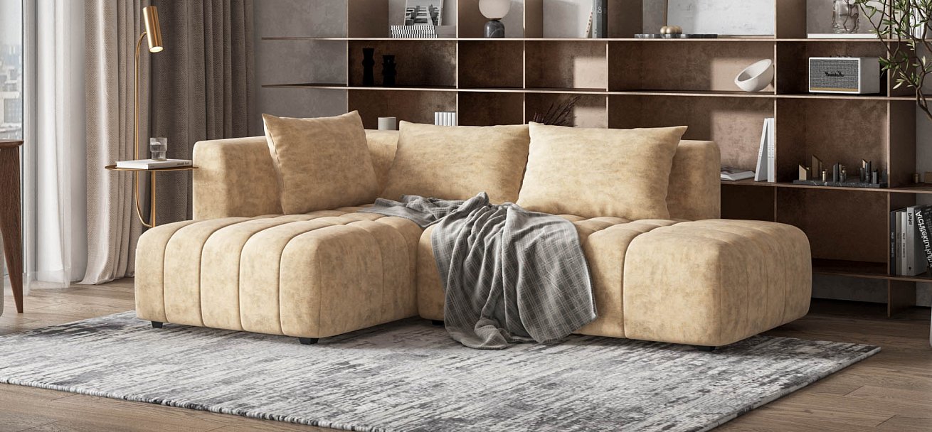 Угловой диван левый Босс Твин велюр Роял шампань