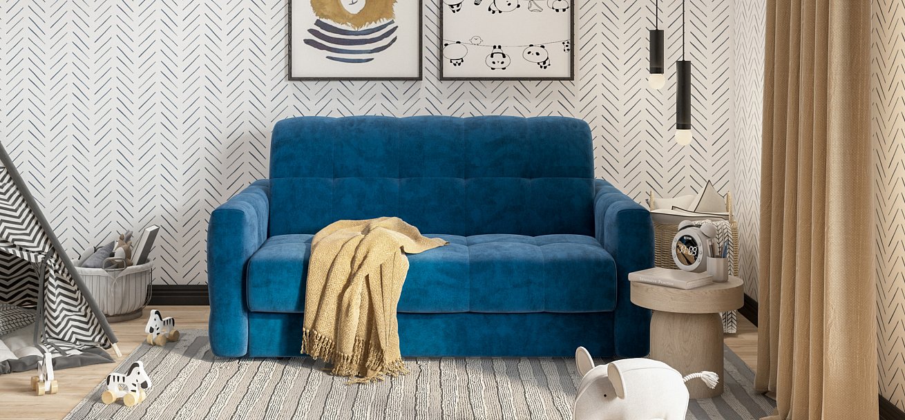 Диван Босс Слип 140 велюр Монолит синий