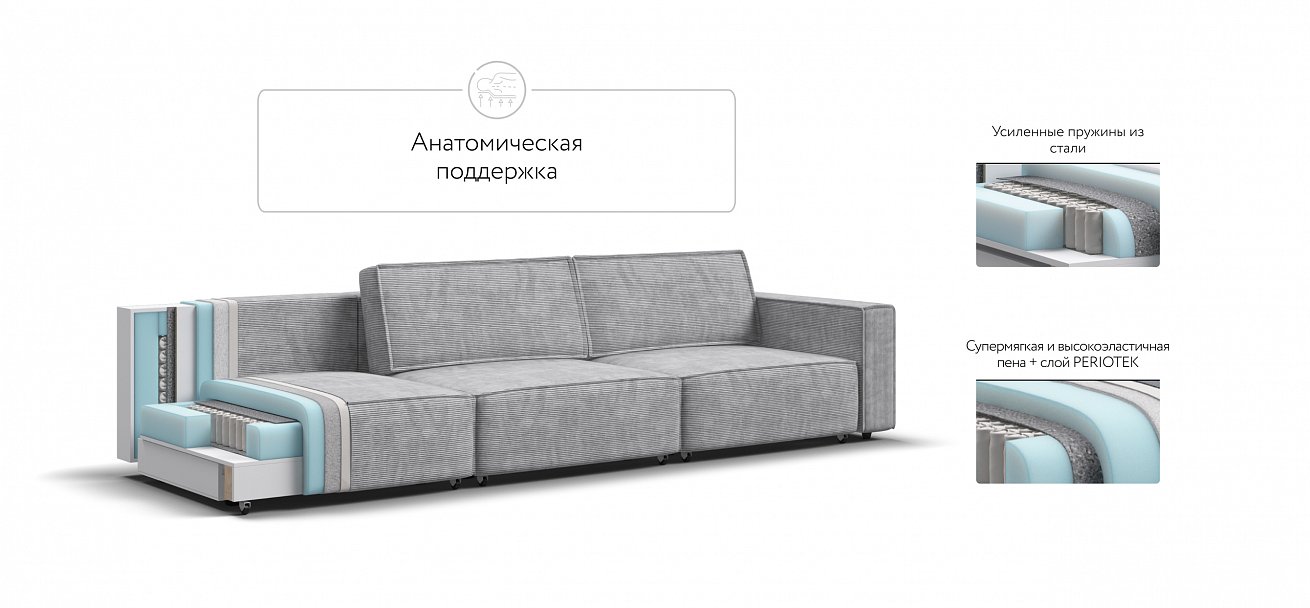 Диван Босс Софт Модуль Макс Вельвет Корд серый