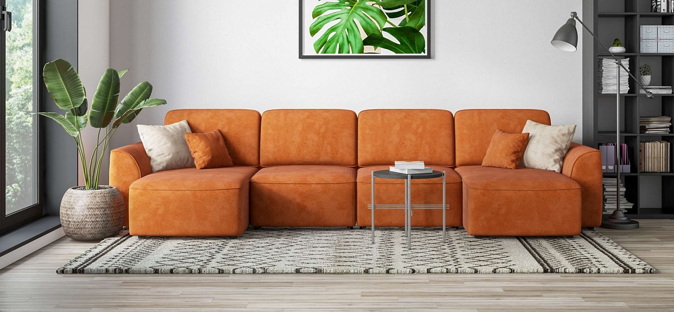 П-образный диван Кинг Модуль велюр Алькантара оранж