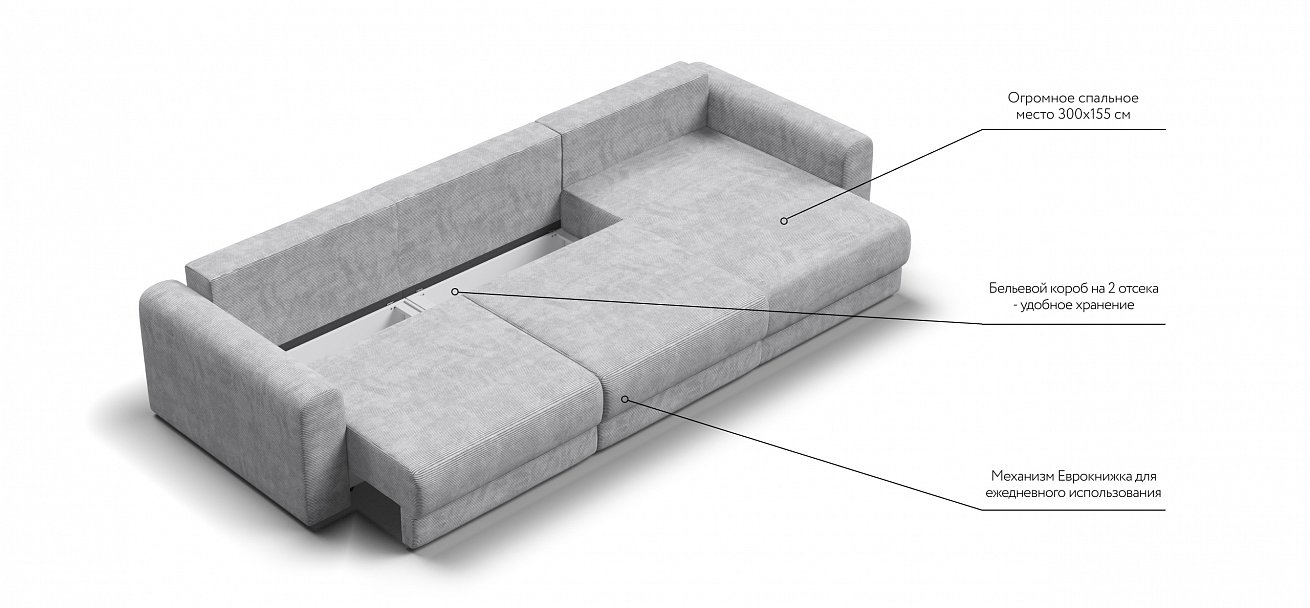 Модульный угловой диван Ричмонд Модуль Макс Вельвет Корд серый