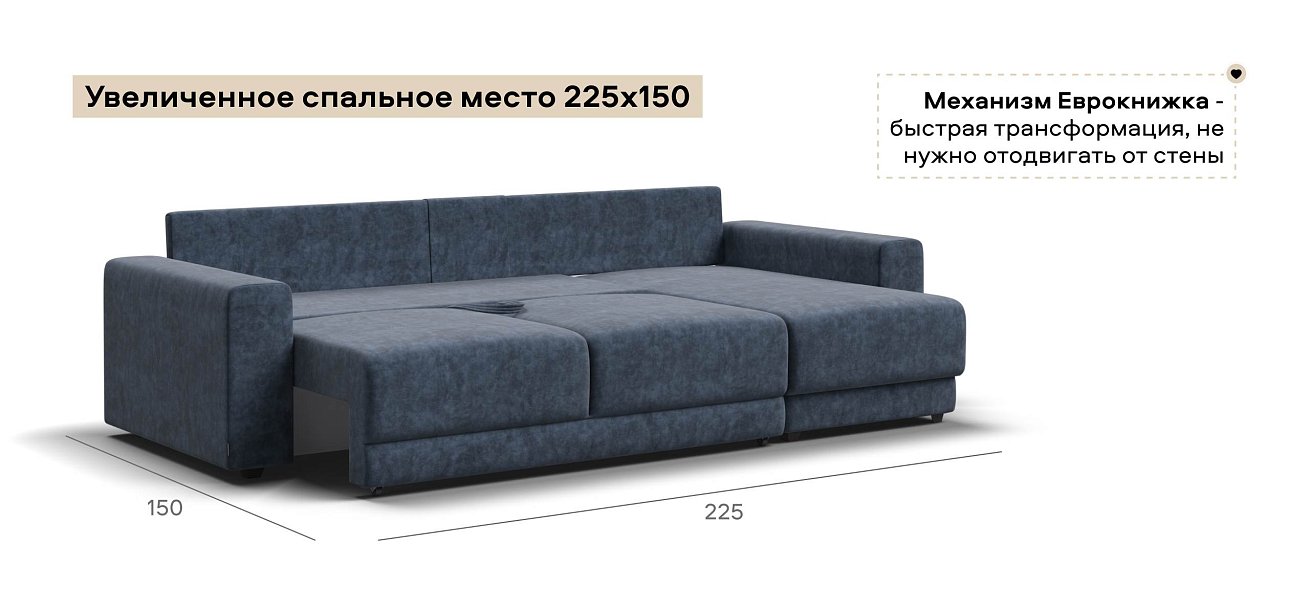 Угловой диван Босс Прайм ХЛ велюр Роял синий