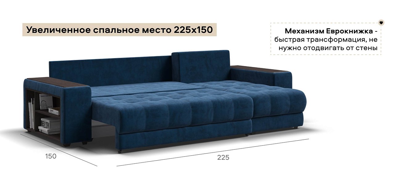 Угловой диван Босс ХЛ велюр Монолит синий